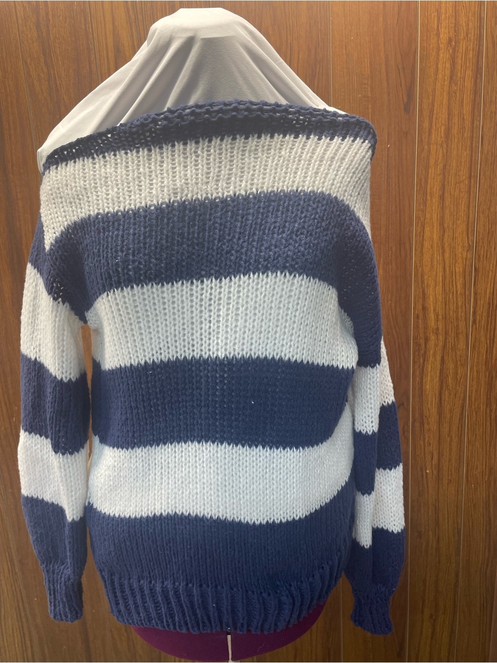 SHEIN Navy & White Off-Shoulder Striped Knit Sweater